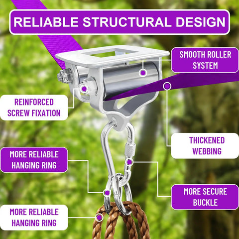 Dope Backyard Zipline And Slackline Kit For Kids With Stainless Steel Double Bearing Pulley Slider and thickened webbing shown