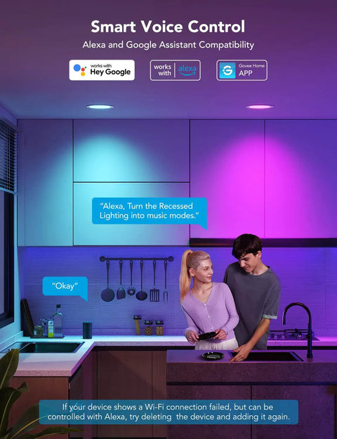 Top Shelf Smart Recessed Lighting 6 Inch Led Downlight with smart voice control in a modern kitchen.