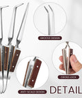Detail view of 3 reverse tweezers from the 6 Piece Jewelry Soldering Kit With 2 Honeycomb Ceramic Soldering Blocks, Copper Tongs.