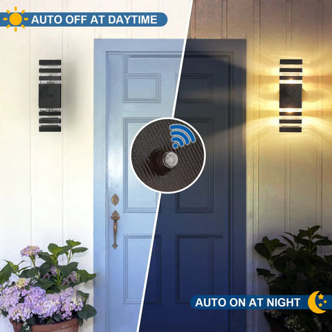 Dusk To Dawn Sensor Outdoor Wall Light Up Down Exterior Fixture Waterproof Black Aluminum Housing For Front Porch