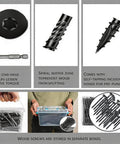 Self Tapping Structural Screws 14 By 6 Inch, 150 Pieces Carbon Steel Black Rustproof Deck Screws With T30 Star Drive Bit shown in packaging.