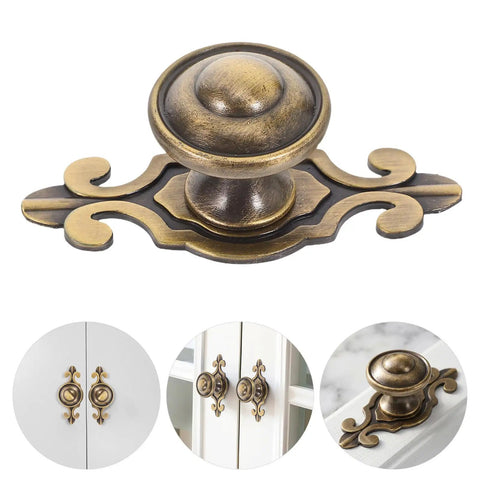 Top Shelf Vintage Zinc Alloy Cabinet Handles With Backplate And Secure Screws 4 Pack Single Hole Drawer Pulls and Cupboard Knobs close-up view.