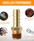 12 Pack Brass Air Hose Fittings Three Eighth Barb To One Quarter NPT Male Adapters With Sealant And 12 Clamps features