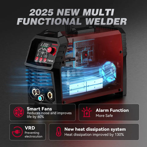 Beast 5 In 1 DC TIG Welder With Pulse HF Lift Spot And Stick Modes, 200 Amp, LED display, smart fan, and heat dissipation system