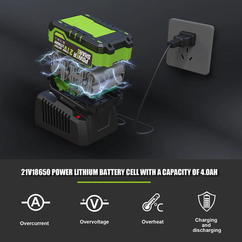 Cordless Half Inch Impact Wrench Kit With 600 Nm Torque, 3200 RPM, battery charging on fast charger, wall outlet view
