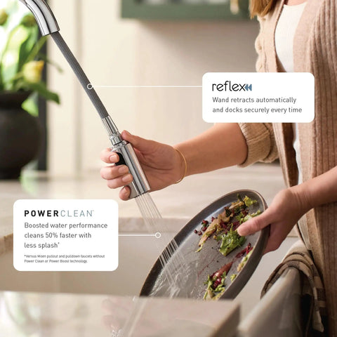 Person using Arbor Chrome One-Handle Kitchen Faucet With Pull Down Sprayer Featuring Power Boost And Reflex For Faster Clean And Fill