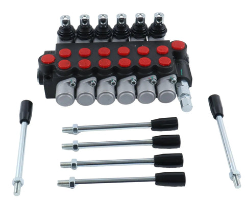Six Spool Hydraulic Directional Control Valve Open Center 13 GPM 3600 PSI Monoblock Cast Iron With Adjustable Relief Valve