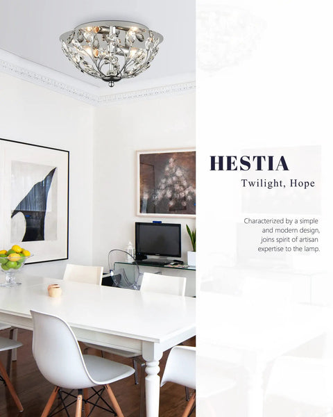 Dining room with 12 Inch Crystal Ceiling Light Two Light Modern Chrome Flush Mount Fixture For Dining Room And Living Room Silver K9 Crystal Sparkle Elegant Glam Lighting For A Bright Modern Home.
