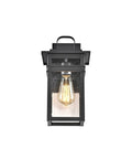 Sleek Transitional 1 Light Textured Black Outdoor Wall Sconce With Clear Seedy Glass Downlight, 13 Inch Height, front view
