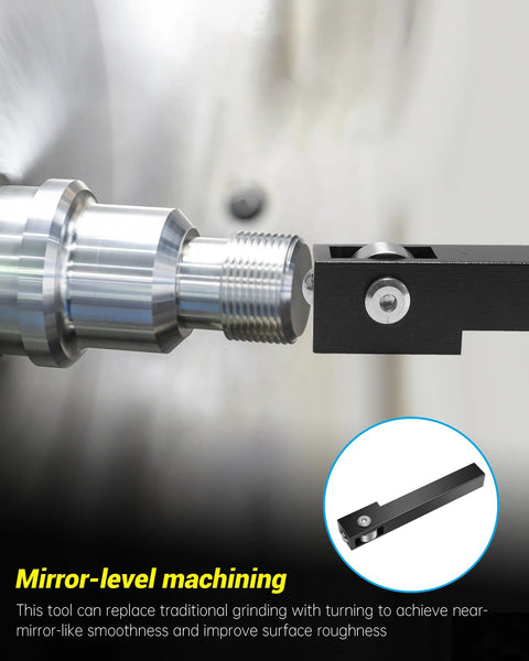 Side view of mini lathe roller burnishing tool with bearing steel balls for conventional and CNC lathes