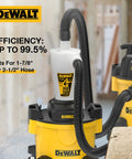 Dust Separator For Wet And Dry Shop Vacuums With Cyclone Design Delivers Up To Ninety Nine Point Five Percent Debris Capture Before Reaching The Filter Boosting Suction And Preventing Clogs DXVCS001 attached to vacuum in workshop