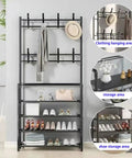 Three In One Tree Storage Bench With Industrial Shoe Rack And Eight Hooks Space Saving Organizer for living room or bedroom.