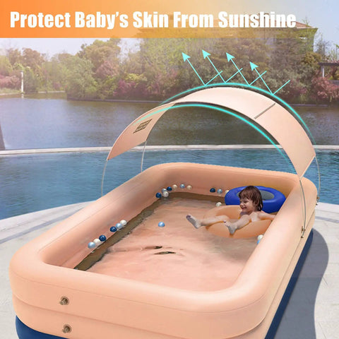 Inflatable Canopy Pool With Shade For Backyard Family Fun Above Ground Portable Pool For Adults And Kids 260x160x68 Cm Blue