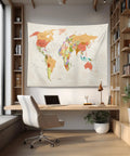 World Map Tapestry For Kids And Students Vintage Colorful Geography Wall Hanging USA Africa Europe Educational Decor For School