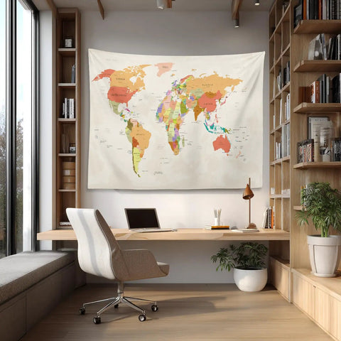 World Map Tapestry For Kids And Students Vintage Colorful Geography Wall Hanging USA Africa Europe Educational Decor For School