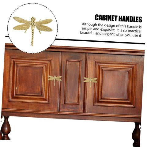 Dragonfly Cabinet Knob Set For Dresser Drawers And Cabinet Doors Vintage Gold Antique Brass Copper Finish installed view