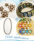 623 Pieces Glass Bugle Beads Set In Seven Dope Metallic Colors, earrings, bracelet, necklace, crafts showcase