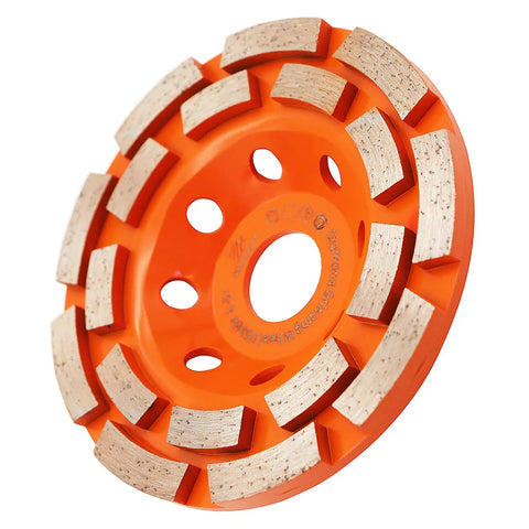 Four And A Half Inch Diamond Double Row Cup Wheel For Grinding Polishing And Cleaning Surfaces On Concrete Granite Marble Stone Cement Rock 115mm Arbor 5mm Segments Grit 40 50 Aggressive Grind With Smooth Finish