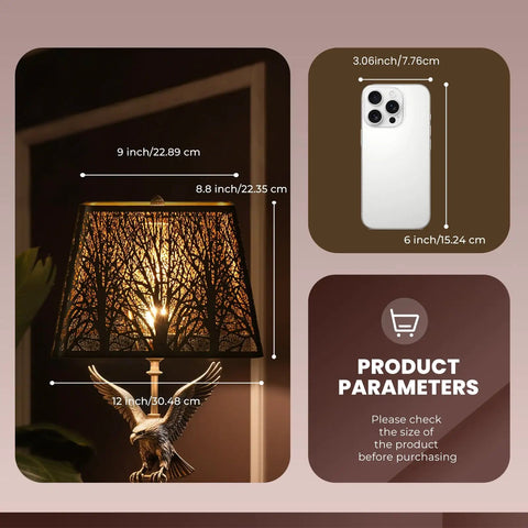 Medium Square Tree Pattern Metal Lampshade For Table And Floor Lamps, size 9x12x8.8 inches, featuring black and gold finish
