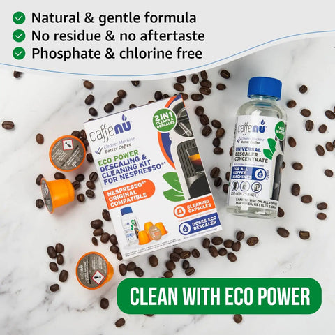 Descaling Kit With Two Use Descaling Solution And Four Cleaning Pods For Espresso Machines Removes Limescale And Cleans Pod Area Delivering Hotter Richer Tasting Coffee And Longer Machine Life For Your Home Barista Setup