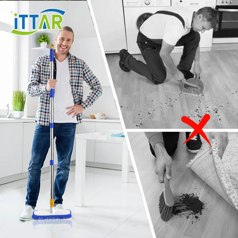 Extendable Floor Scrub Brush 12 Inch Wide Heavy Duty Grime Busting Two In One Scrub And Squeegee Deck Brush for cleaning floors