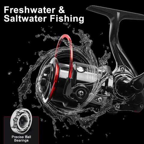 Spinning Fishing Reels For Freshwater, Lightweight Six Plus One Stainless Steel Ball Bearings Ultra Smooth Retrieve, close-up view
