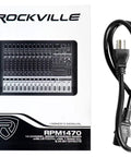6000W Peak 14-Channel Powered Mixer With USB Bluetooth manual and power cable.