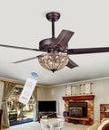 HomeStock 48-Inch Bronze Ceiling Fan with Crystal Bowl Light and Reversible Motor for Living Spaces, remote control detail.