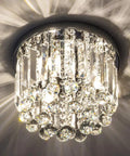 Crystal Chandelier 3 Light LED Flush Mount In Chrome, Modern Mini Ceiling Pendant For Bedroom Hallway Living Room Kitchen, Real Crystal Glass, 9.8 Inch Diameter, Sparkling Chrome Lighting Fixture