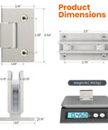 Product dimensions of Heavy Duty 90 Degree Frameless Shower Door Hinges For Glass Fits 1/4 To 1/2 Inch Thick Panels Brushed Nickel Wall Or Cabinet Mount Stainless Steel Self Closing Design 2 Pack Replacement Parts