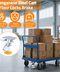 Floor Lock For Carts With Brake Function And Height Adjustable Load Lock in warehouse setting with boxes on trolley