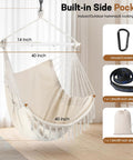 Heavy Duty Hammock Chair With Steel Spreader Bar And Adjustable Straps For Indoor Outdoor Use Up To 500 Lbs Beige