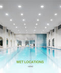 Indoor pool area with 6 Inch Canless LED Downlight With Power Adjustable 10, 15, And 22 Watts Round Dimmable Recessed Ceiling Light.