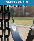 Built Tough Black Chain Link One Quarter Inch Twenty Foot Heavy Duty Hanging Chain for Plants Hammock Chair Porch Swing Gate Fence Outdoor Use Carbon Steel Construction connected to a swing chain outdoors.