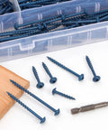 101 Piece Pocket Hole Screws Kit With Square Drive For Exterior Wood Projects, Pro Grade Size Eight By One And A Half Inch, Anti Rust Blue Coated Deck And Fence Screws, Includes Driver Bit And Durable Storage Box