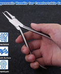 Top Tier Optical Repair Kit Featuring Hella Durable Stainless Steel Nose Pliers Plus A Nifty Mini Eyeglass Screwdriver Delivering Straight Up Precision Adjustments For Effortless Daily Frame Maintenance. Ergonomic stainless steel nose pliers held in a hand.