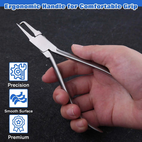 Top Tier Optical Repair Kit Featuring Hella Durable Stainless Steel Nose Pliers Plus A Nifty Mini Eyeglass Screwdriver Delivering Straight Up Precision Adjustments For Effortless Daily Frame Maintenance. Ergonomic stainless steel nose pliers held in a hand.