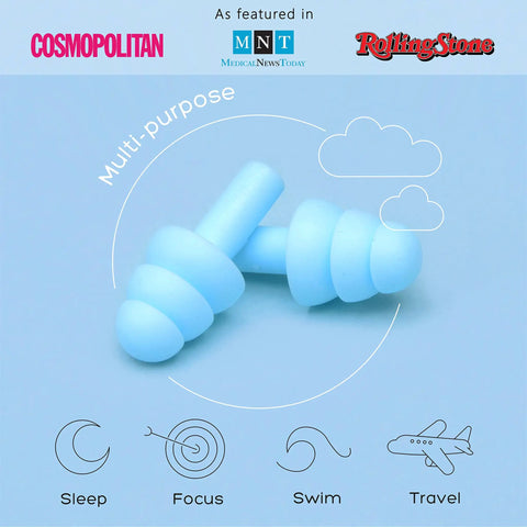 Soft Silicone Ear Plugs For Sleep And Noise Reduction, Reusable Ear Plugs For Sleeping, Swimming, and Snoring in Light Blue