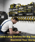 Beefy 52 Inch Heavy Duty Power Tool Organizer Rack 4 Tier Wall Mount Garage Storage Shelf with tools visible in use