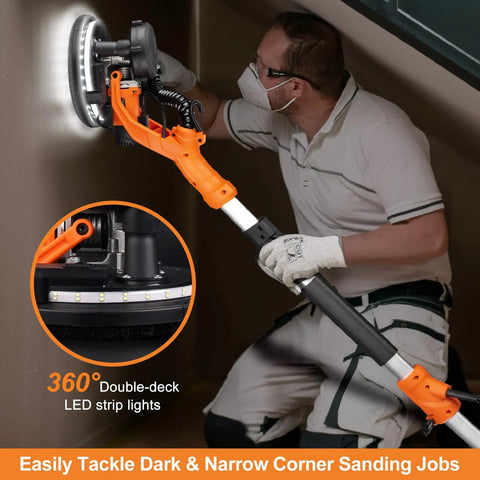 Person using Beast 1000W Drywall Sander With Vacuum Dust Collection And LED Light Popcorn Ceiling Removal Tool 6 Variable Speeds
