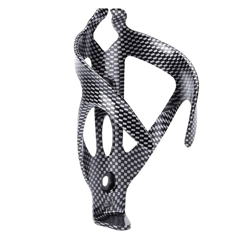 Fly Heavy Duty Bike Water Bottle Cage Built From Solid Abs Showing Off A Badass Carbon Fiber Aesthetic from a side angle.