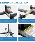 Method of operation for Manual DIN Rail Cutter With Anti Slip Handle And 50cm Ruler For Pro Grade DIY Friendly Precise Cutting Of 35mm Wide Steel Or Aluminum DIN Rails, Double Hole Tool For Slotted Rails, Heavy Duty Build, Black Finish.