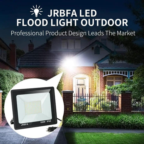 2 Pack 100W LED Flood Lights Outdoor With Plug, 10000lm High Brightness Daylight 6500K IP66 Waterproof Exterior Floodlights Display