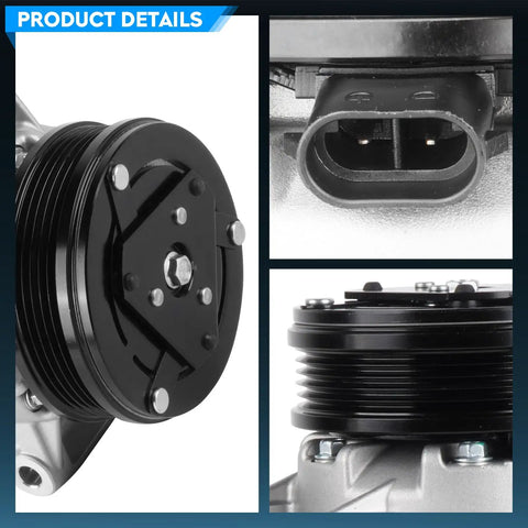 Premium AC Compressor With Clutch For Chevrolet Malibu And HHR 2 4L Auto Air Conditioning Replacement Quick Swap, detailed product images showing clutch and connector.