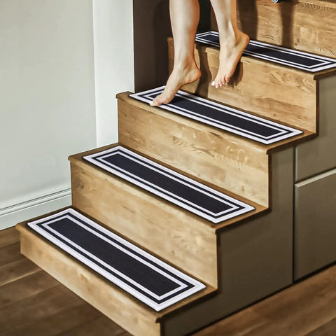 15 Pack Grippy Non Slip Stair Treads For Indoor Wooden Steps, 8 By 30 Inches, Reusable Machine Washable Carpet Runners, Dark Grey, TPR Anti Slip Backing, No Glue Residue, Safe For Kids Elders And Pets