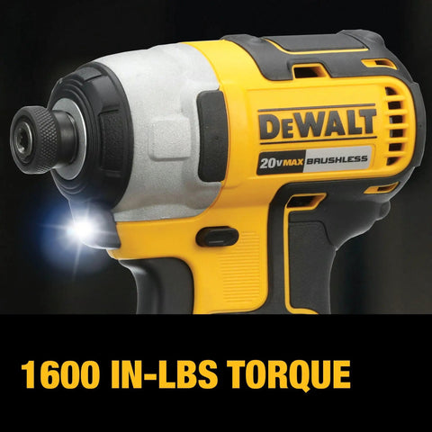 20V Max Cordless Drill And Impact Driver Combo Kit with brushless motors, bright LED light, and ergonomic grip