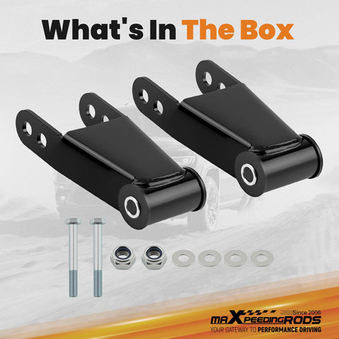 1-2 Inch Drop Shackles Leveling Kit For Ford F-150 2WD 1987-1996 Bolt On Upgrade With bushings, bolts, and black finish