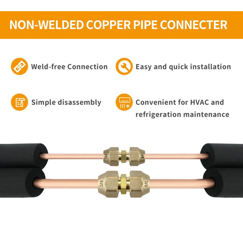 4 Pack Copper Pipe Extension Joint Connectors For HVAC AC One Quarter Inch And Three Eighth Inch Coupling Adapters In Use