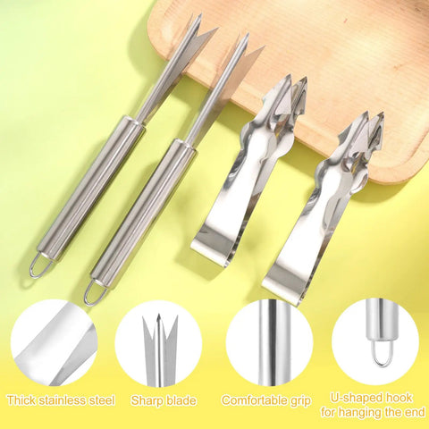 4 Piece Pineapple Eye Remover Kit With Stainless Steel Core Cutter And Peeler Easy Slicer For Kitchen And Home Use Includes 2 Peelers And 2 V Shape Cutters For Quick No Mess Pineapple Prep