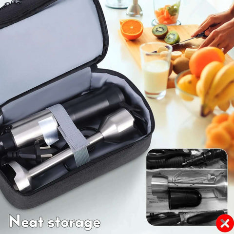 Solid Double Layer Hand Blender Storage Bag And Handy Mixer Transport Case For Kitchen Appliance Protection And Zero Drama Pantry Organization With Generous Padding And Heavy Duty Polyester, open with hand blender inside.